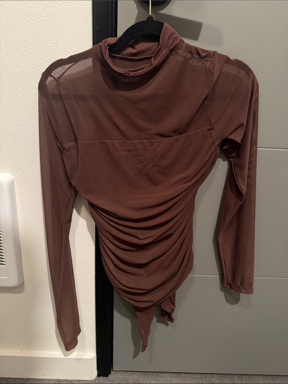 Sculpting Brown Long-Sleeve Ruched Bodysuit